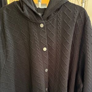 Ulla Popken cable knit hoodie snap front cardigan. High quality piece. Black